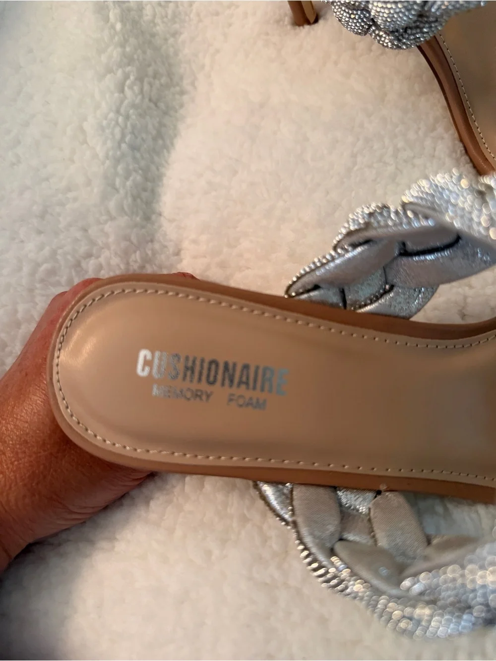 CUSHIONAIRE Braided Silver Beaded Two-Strap Women’s Sandal SIZE 7.5
